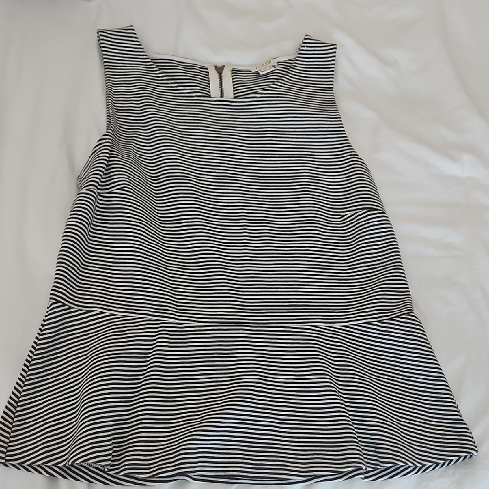 J. Crew Black and White Striped Peplum Top